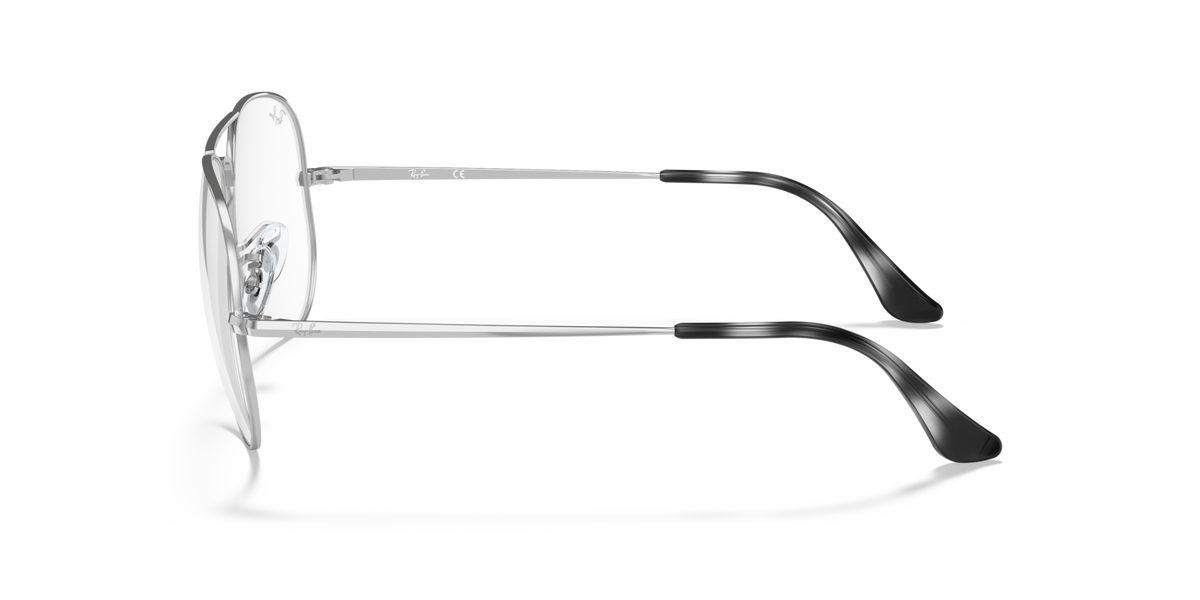 Silver aviator prescription eyewear frames, side view with clear lenses