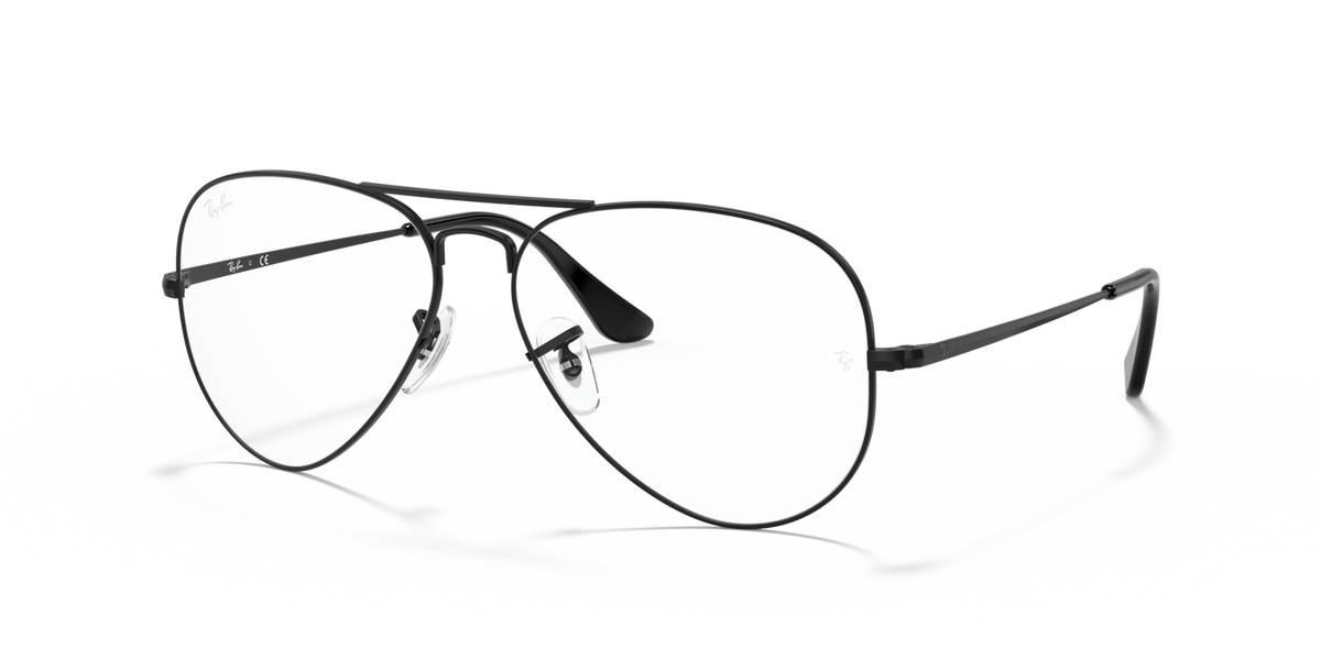Dark aviator prescription eyewear frames with clear lenses and dark temple tips