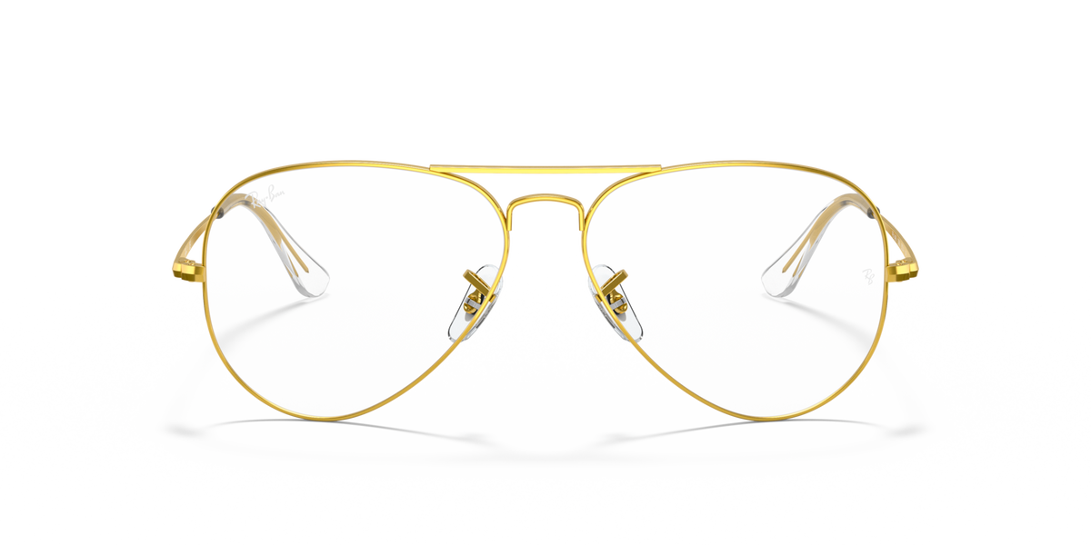 Gold aviator prescription eyewear frames, front view with round lenses and bridge