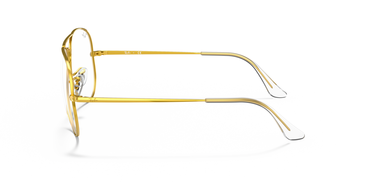 Gold aviator prescription eyewear frames, side profile with slim metal temples