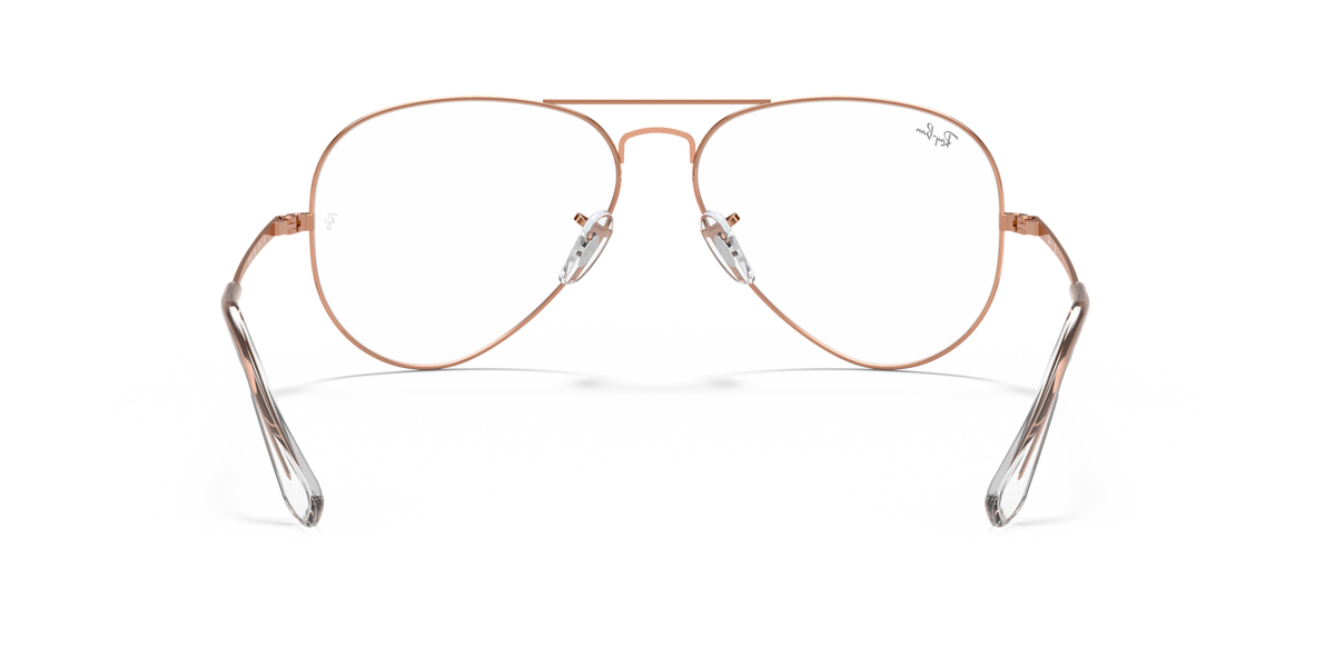 Rose gold aviator prescription eyeglass frames front view with teardrop clear lenses