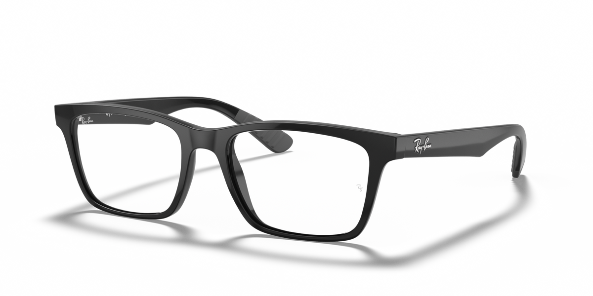 Black rectangular prescription eyewear frames with thin rims and temples