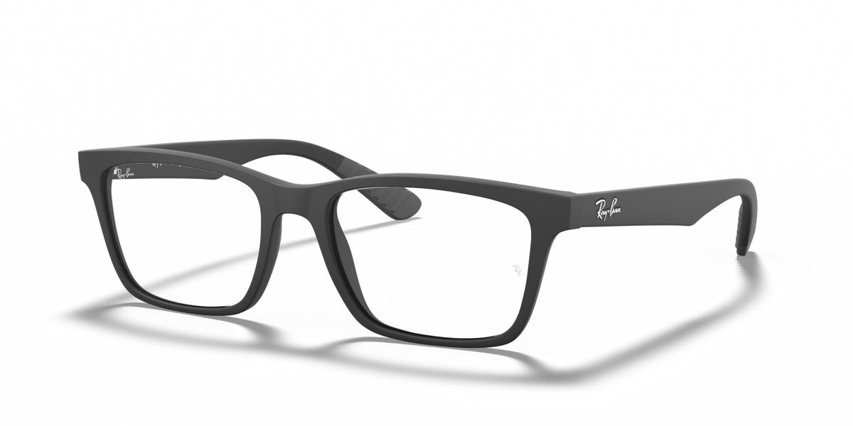 Black prescription eyewear frames with subtle ear-side detailing and thin temples