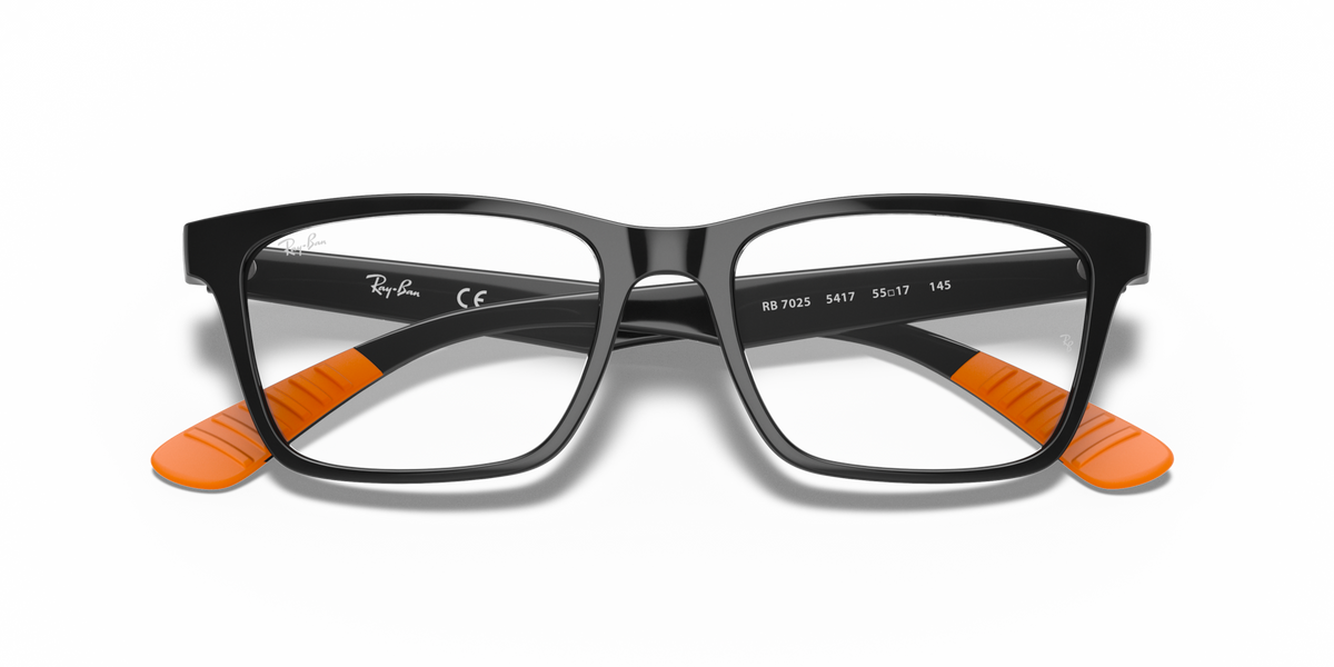 Black rectangular prescription eyewear frames with orange interior accents