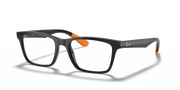Black prescription eyewear frames with orange interior accents and slim temples