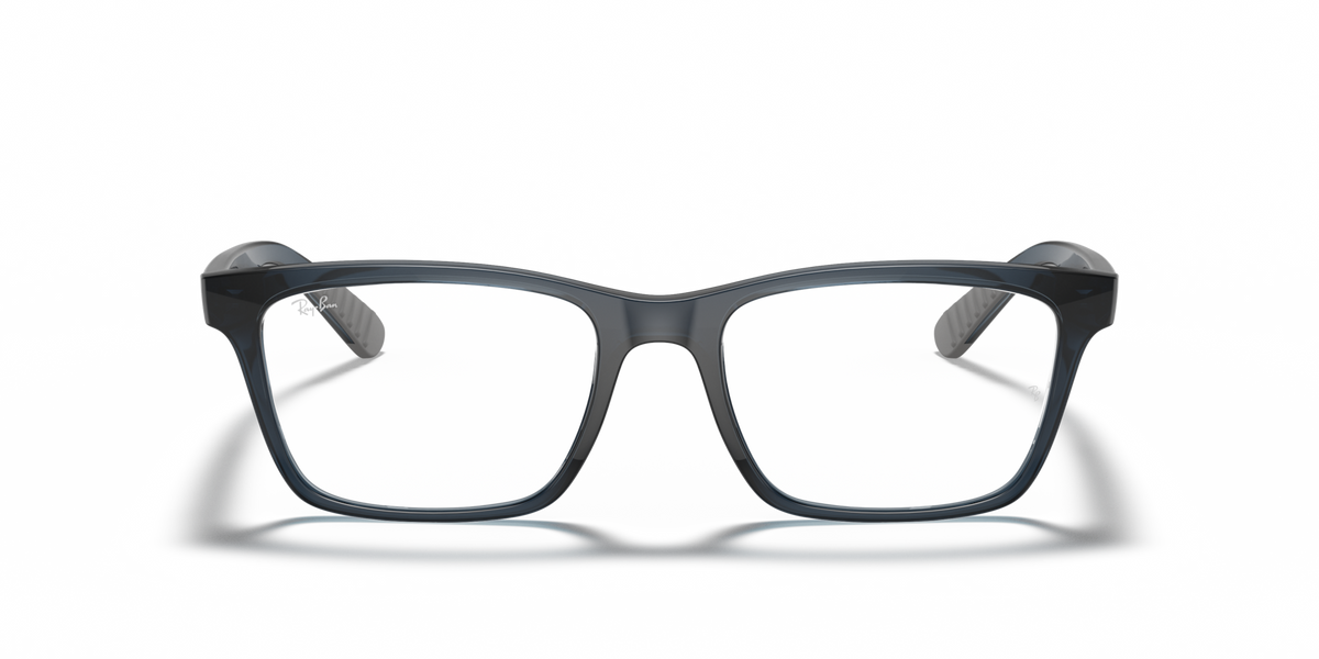 Ray-Ban prescription eyewear frames in black with subtle grey-blue tint, front view