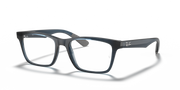 Ray-Ban prescription eyewear frames in transparent grey-blue, angled front view
