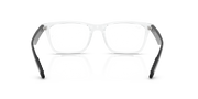 Clear rectangular eyeglass frames with dark gray temple tips
