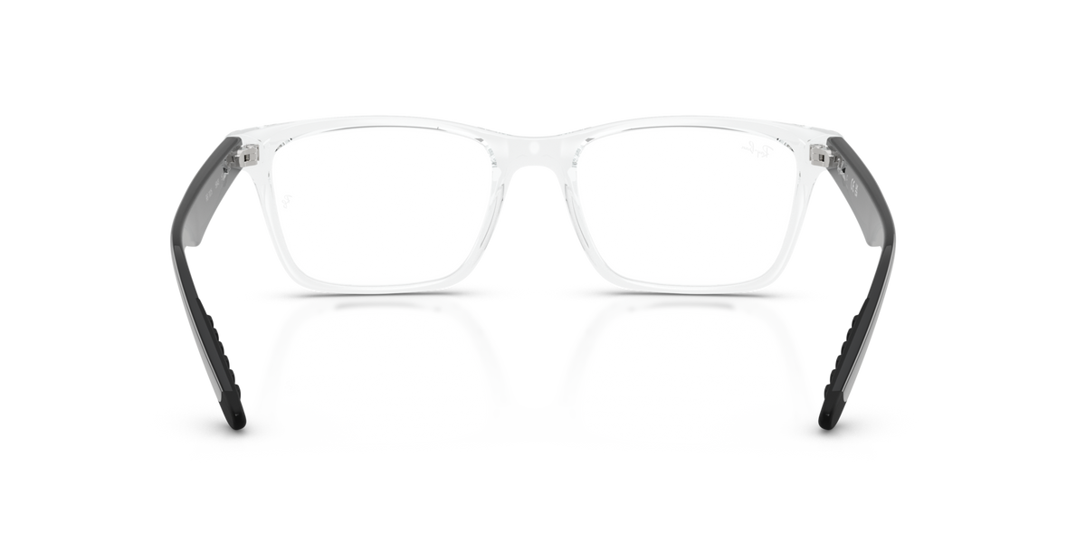 Clear rectangular eyeglass frames with dark gray temple tips