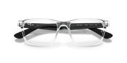Clear and black rectangular eyeglass frames with thick front profile