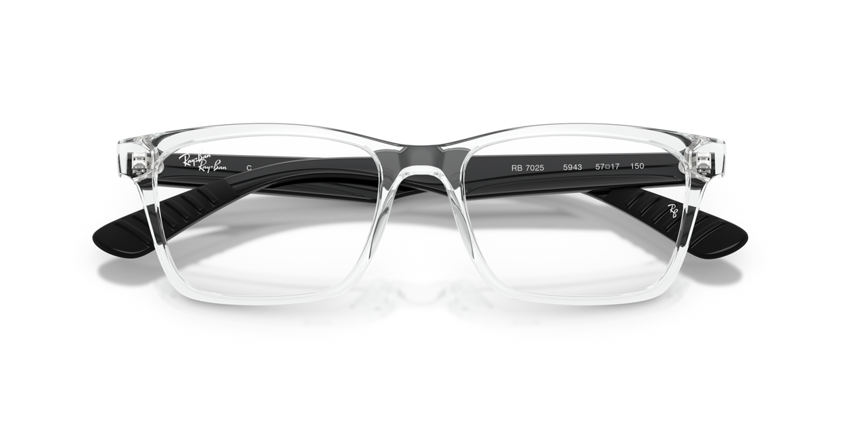 Clear and black rectangular eyeglass frames with thick front profile