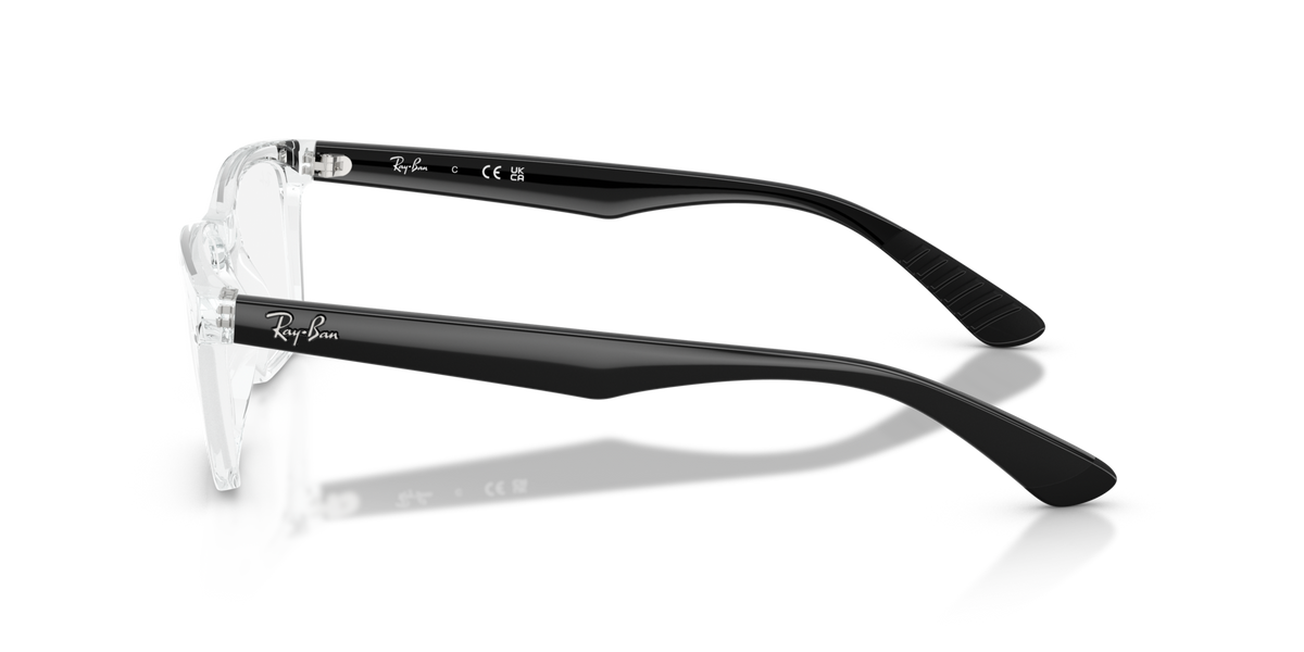 Black rectangular eyeglass frames with clear front and dark temples