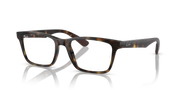 Havana rectangular eyeglass frames with dark lenses and black temple tips