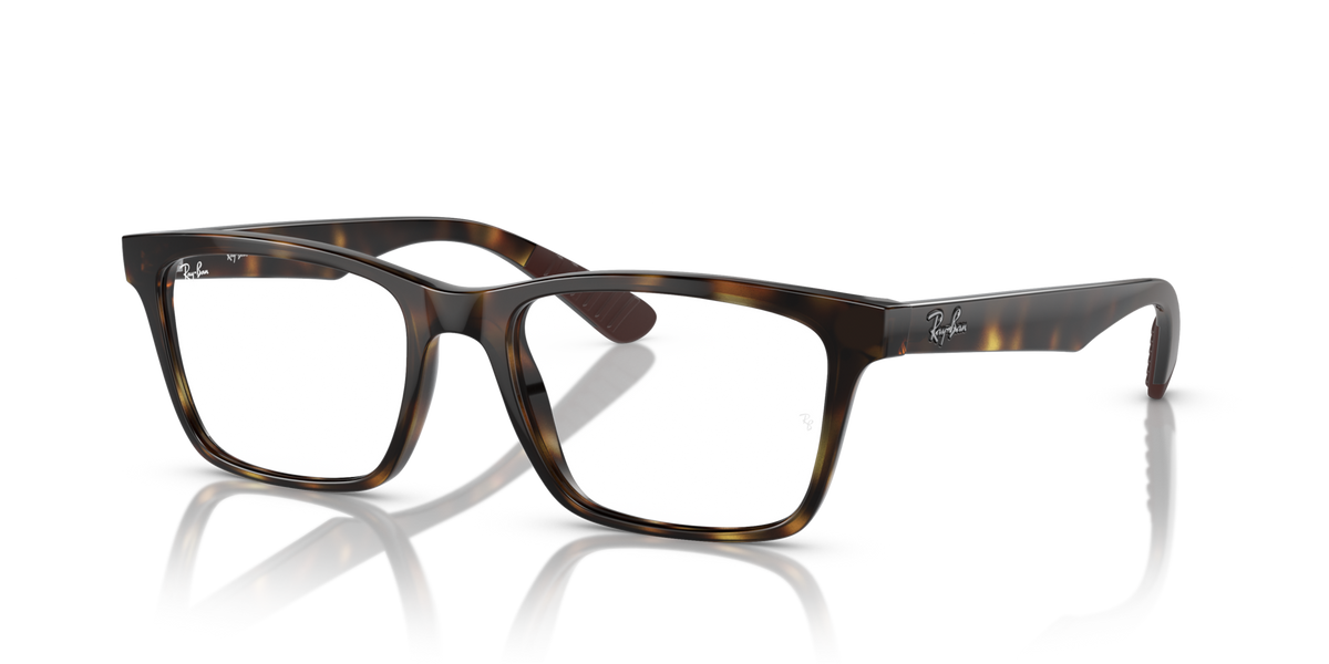 Havana rectangular eyeglass frames with dark lenses and black temple tips