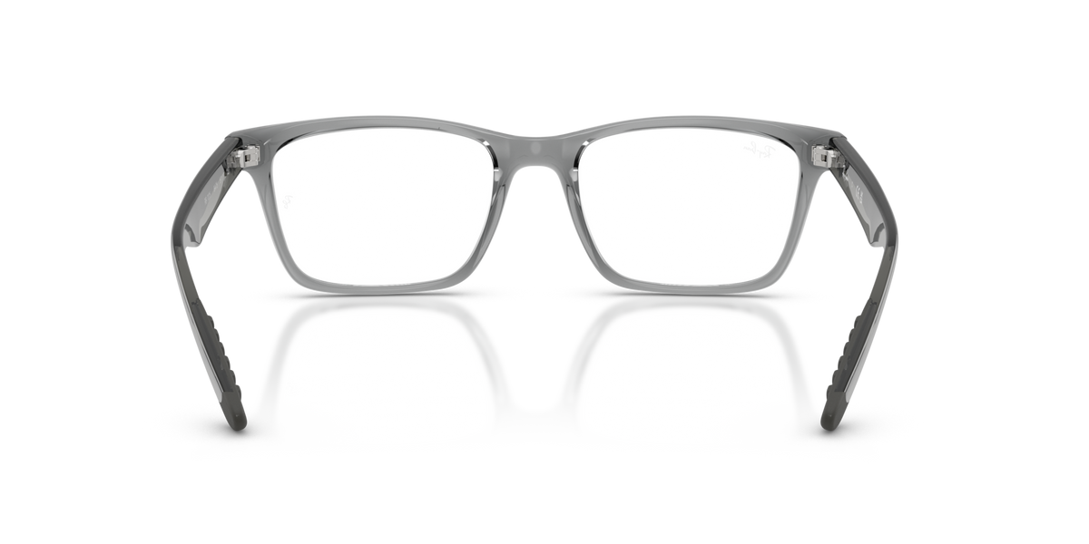 Clear rectangular eyeglass frames with gray temple accents