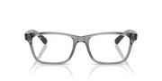 Clear rectangular eyeglass frames with dark oval temple details