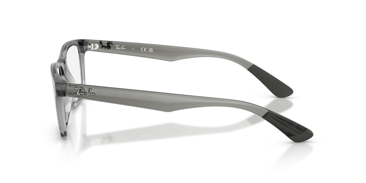 Clear eyeglass frames with gray temples and black temple tips