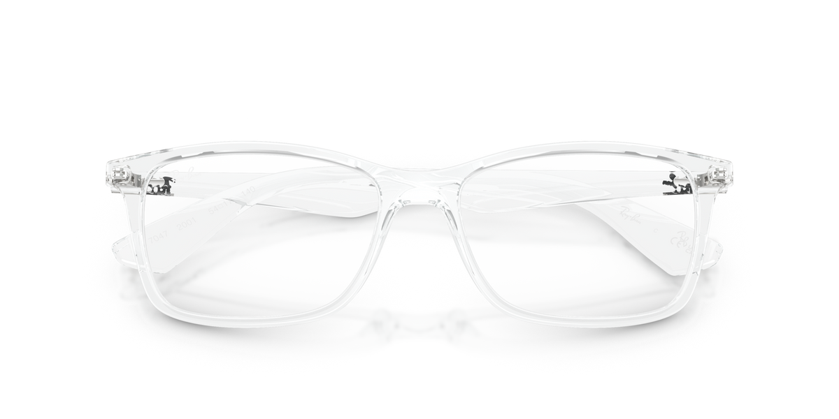 Ray-Ban RX7047 prescription eyewear frames, clear wraparound front, side logos on temples