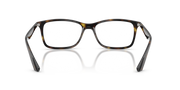 Dark rectangular eyeglass frames with warm amber tint and clear lenses