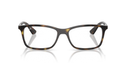 Havana brown rectangular eyeglass frames with clear lenses and angular dark temples