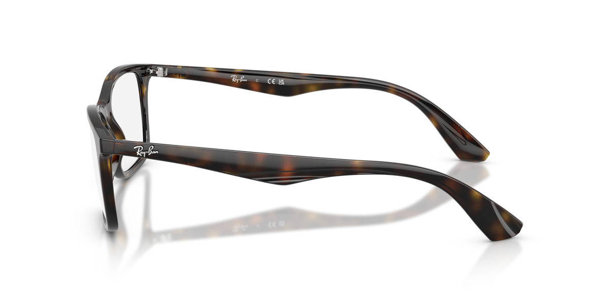 Havana brown full-rim eyeglass frames in side profile with curved temples