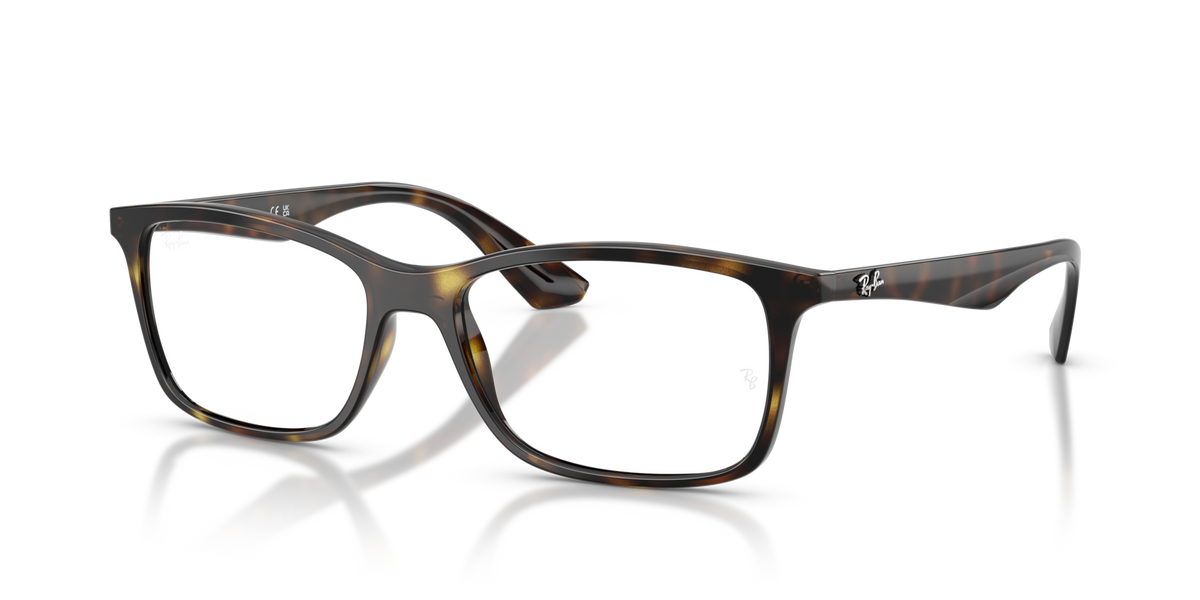 Havana brown rectangular eyeglass frames with clear lenses and dark temple accents
