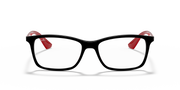 Black rectangular prescription frames with red temple tips and red accents