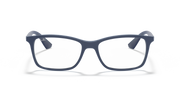 Ray-Ban RX7047 prescription eyewear frames, dark blue square front, black-tinted ear pieces
