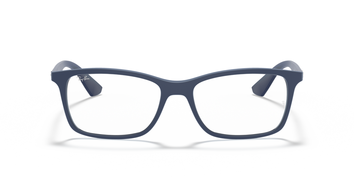 Ray-Ban RX7047 prescription eyewear frames, dark blue square front, black-tinted ear pieces