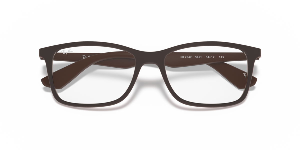 Ray-Ban RX7047 prescription frames in brown, front view with size text on temple