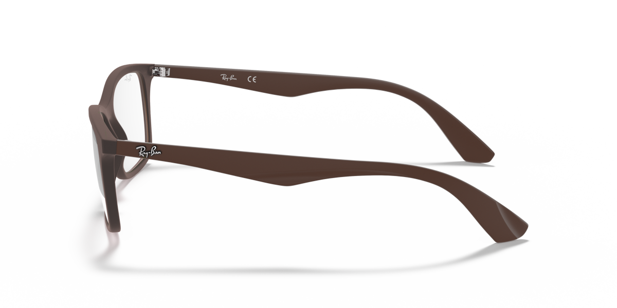 Ray-Ban RX7047 prescription frames in brown, side profile with tapered arms
