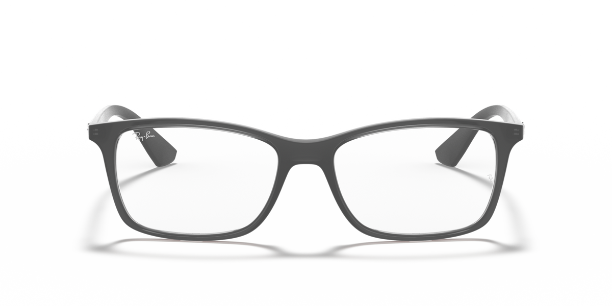 Ray-Ban RX7047 prescription frames in dark gray, front view with square lenses