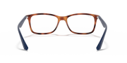 Havana eyeglass frames with blue temple tips, front view