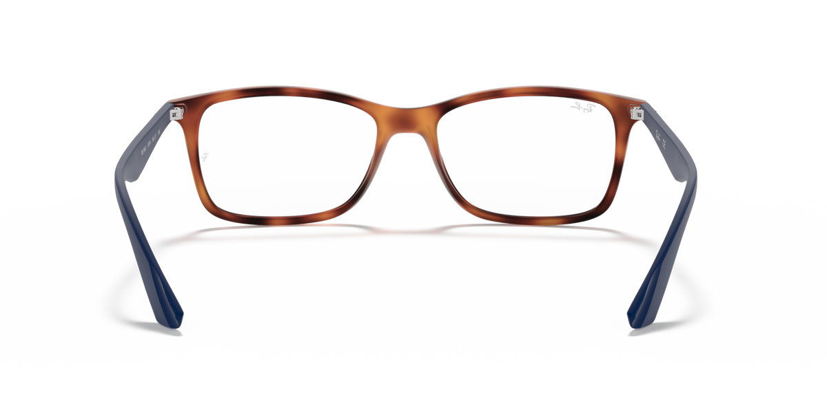 Havana eyeglass frames with blue temple tips, front view