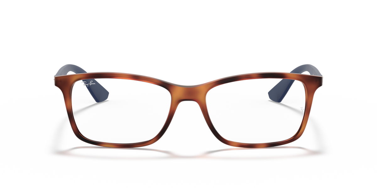 Havana eyeglass frames with dark blue accents, front view