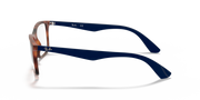 Havana eyeglass frames with dark blue temple arms, side view