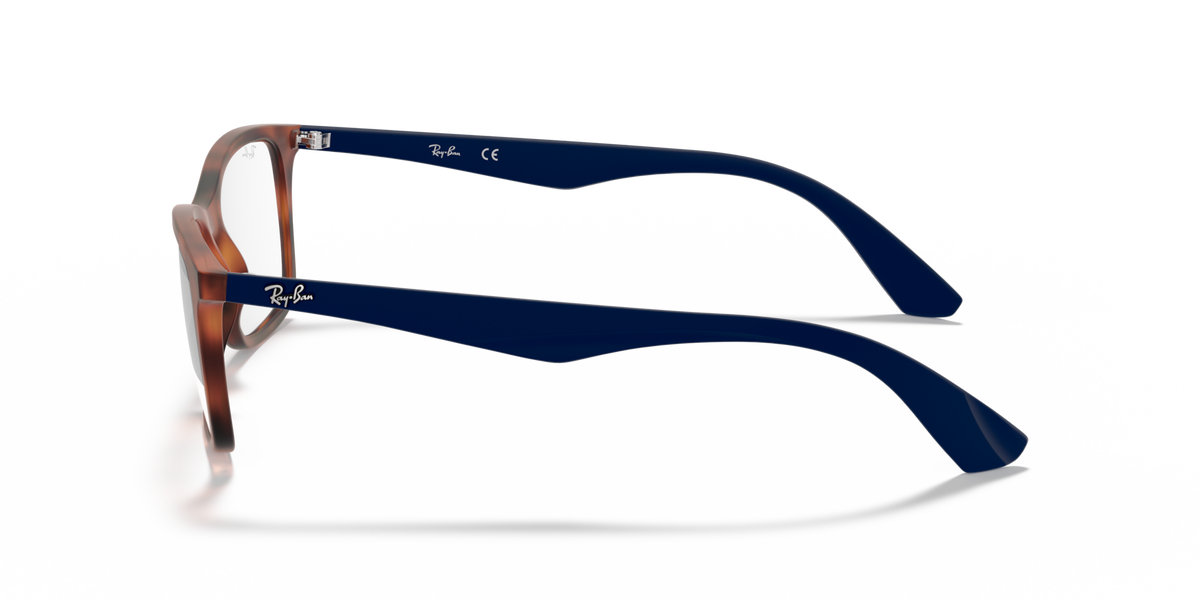 Havana eyeglass frames with dark blue temple arms, side view