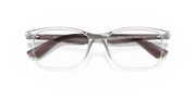 Clear rectangular prescription frames with dark brown inner temple detailing
