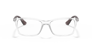 Clear rectangular prescription frames with dark brown temple tips