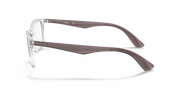 Clear and dark brown striped temple arms on rectangular prescription frames (side view)