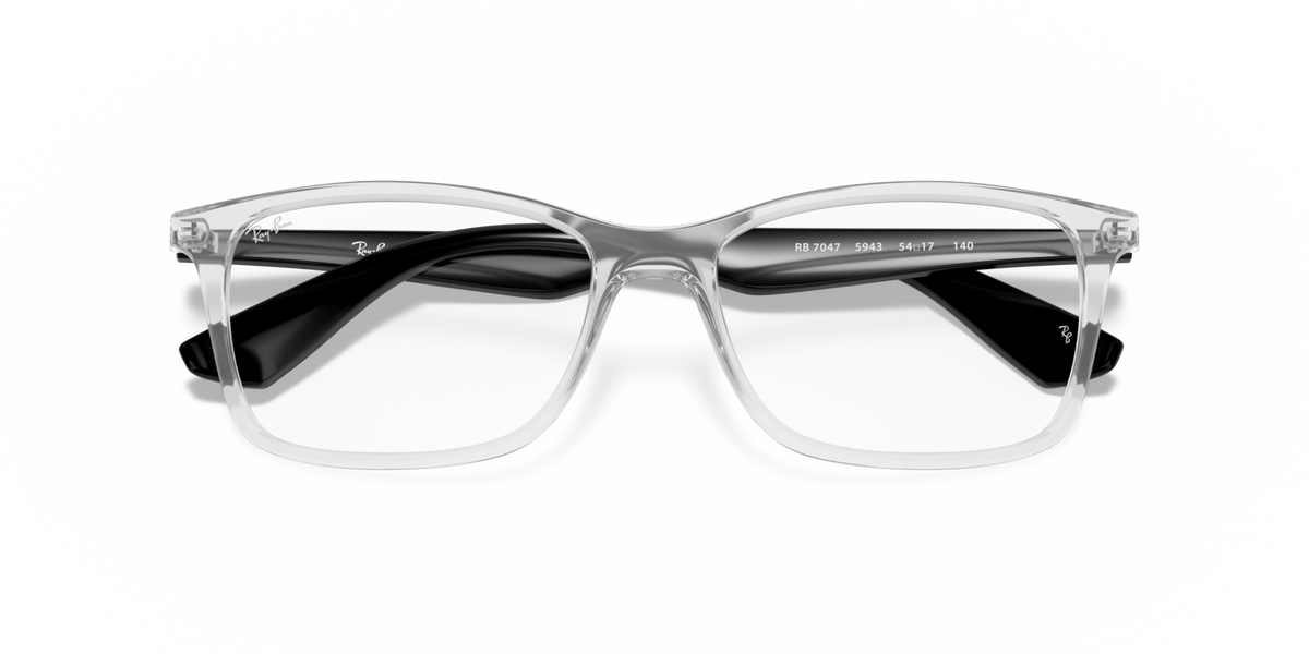 Transparent prescription eyeglass frames with black inner temples