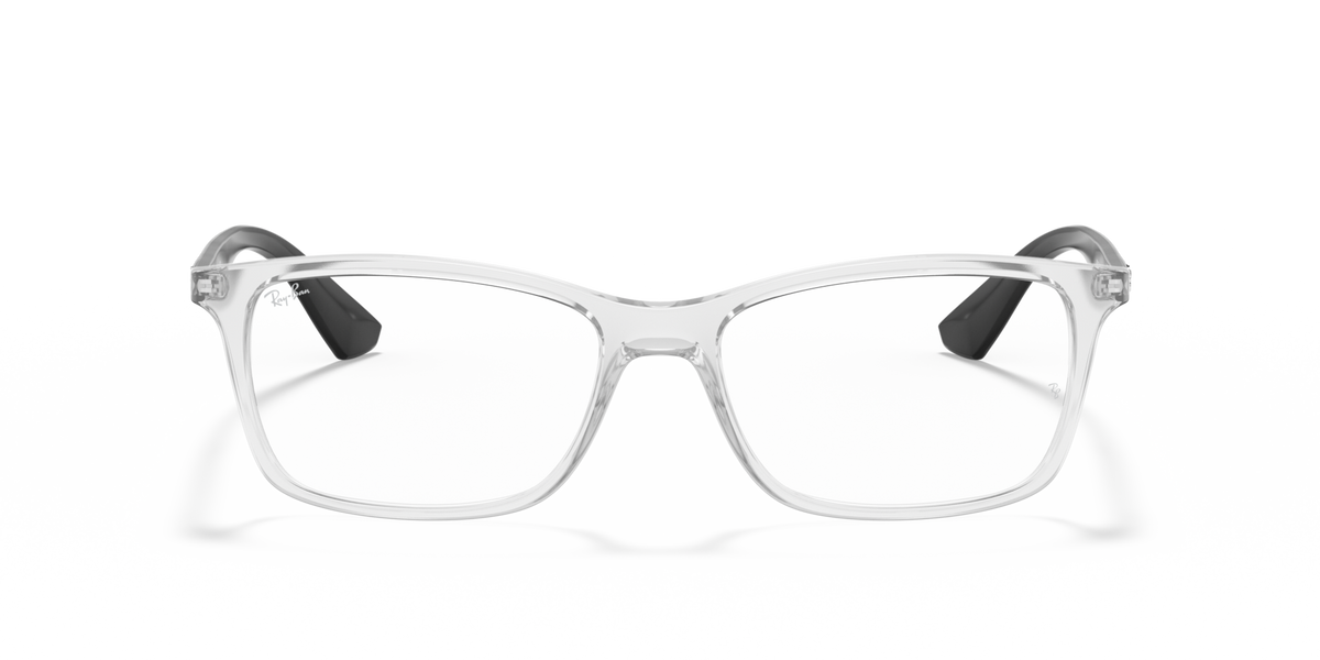 Transparent rectangular prescription eyeglass frames, front view