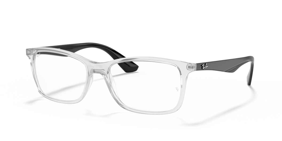 Transparent rectangular prescription frames with black temples