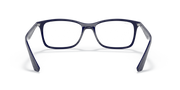 Blue rectangular eyeglass frames with prominent dark outline and clear lenses