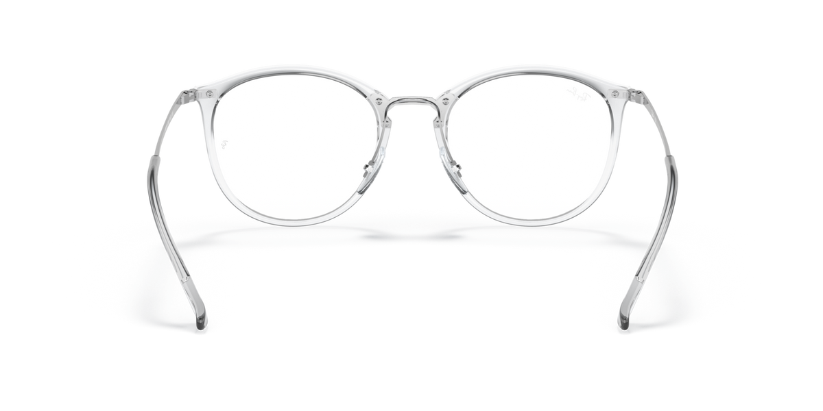 Ray-Ban clear prescription eyewear frames, round lenses with clear dark-toned bridge