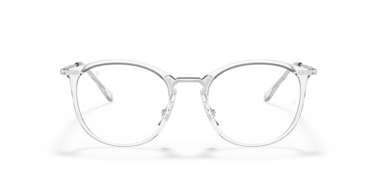 Ray-Ban clear prescription eyewear frames, round lenses front view, metal bridge