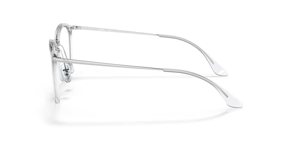 Ray-Ban clear prescription eyewear frames, side profile with round lens and metal temple