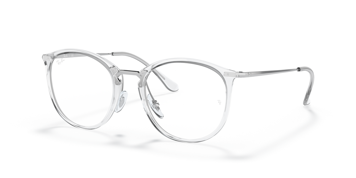 Ray-Ban clear prescription eyewear frames, round lenses with thin metal temples