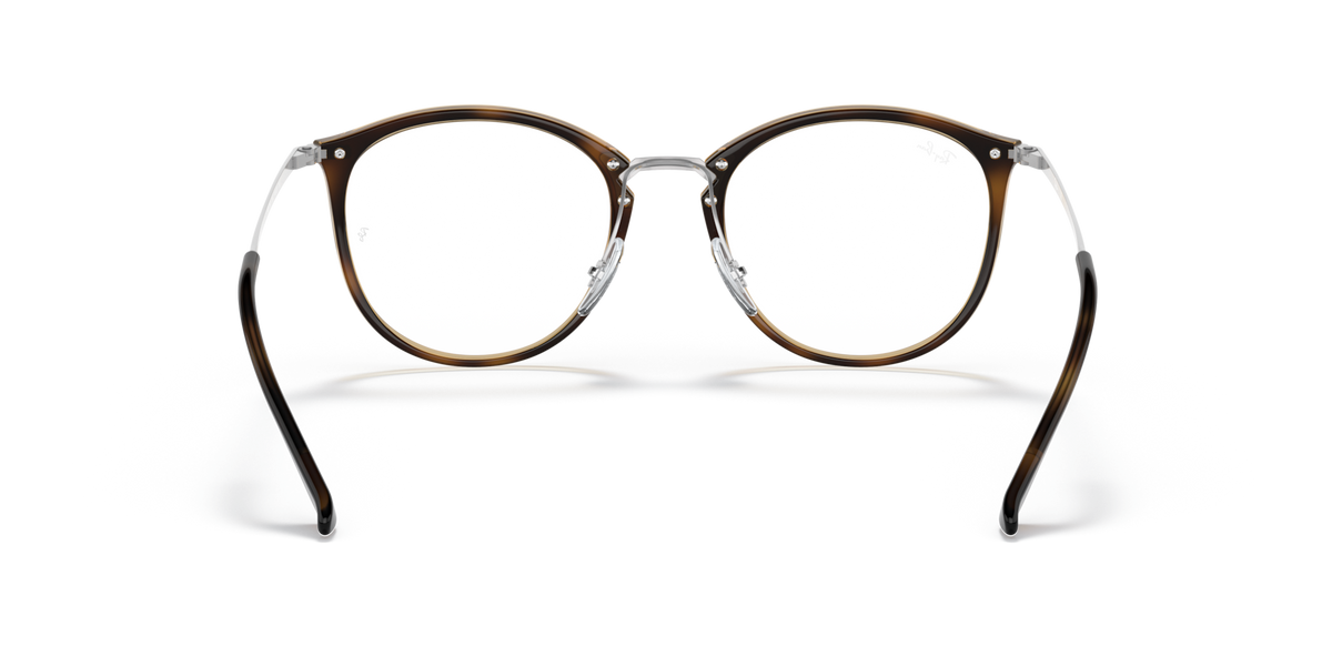 Ray-Ban prescription eyeglass frames, round havana-brown front with clear temple arms
