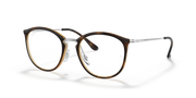 Ray-Ban prescription eyeglass frames, round with havana-brown front and clear temples